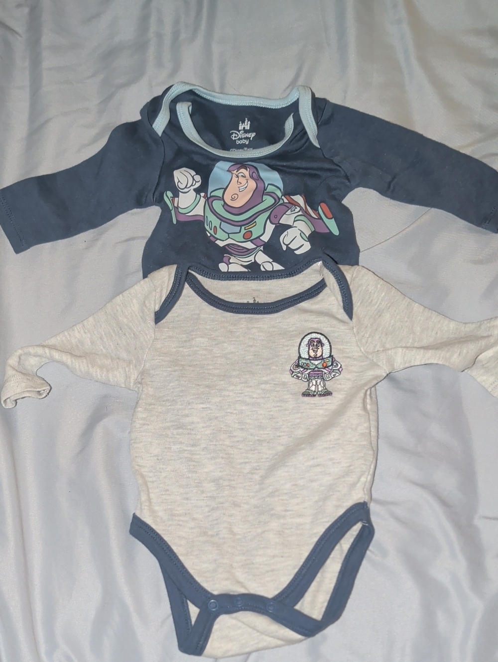 Disney Buzz Lightyear Long-Sleeve One-Pieces in Navy and Light Gray